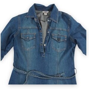Old Navy Western Denim Dress Women 8 Blue 3/4 Sleeve Rodeo Fade Boho Belted